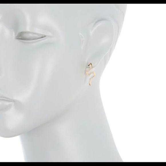 Adorna 14K Gold Plated Sterling Silver Swarovski Crystal Snake Stud Earrings - Picture 2 of 2